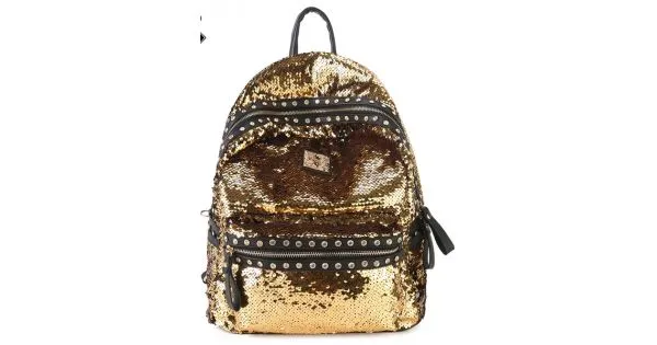 Gold Sequins Glittering Metal Studs Gothic Punk Rock Backpack