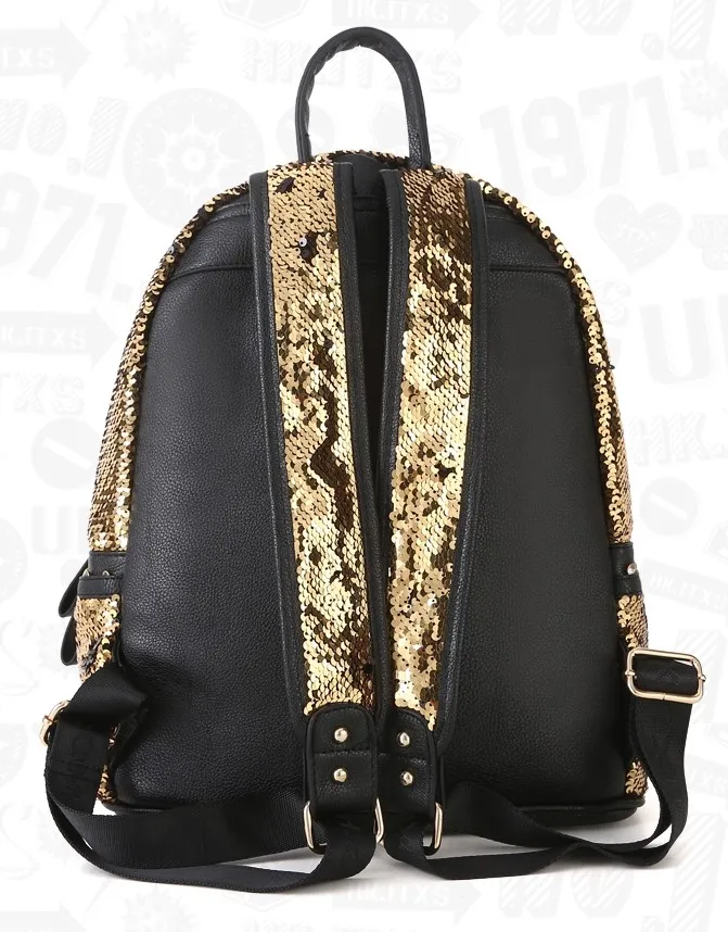 Gold Sequins Glittering Metal Studs Gothic Punk Rock Backpack