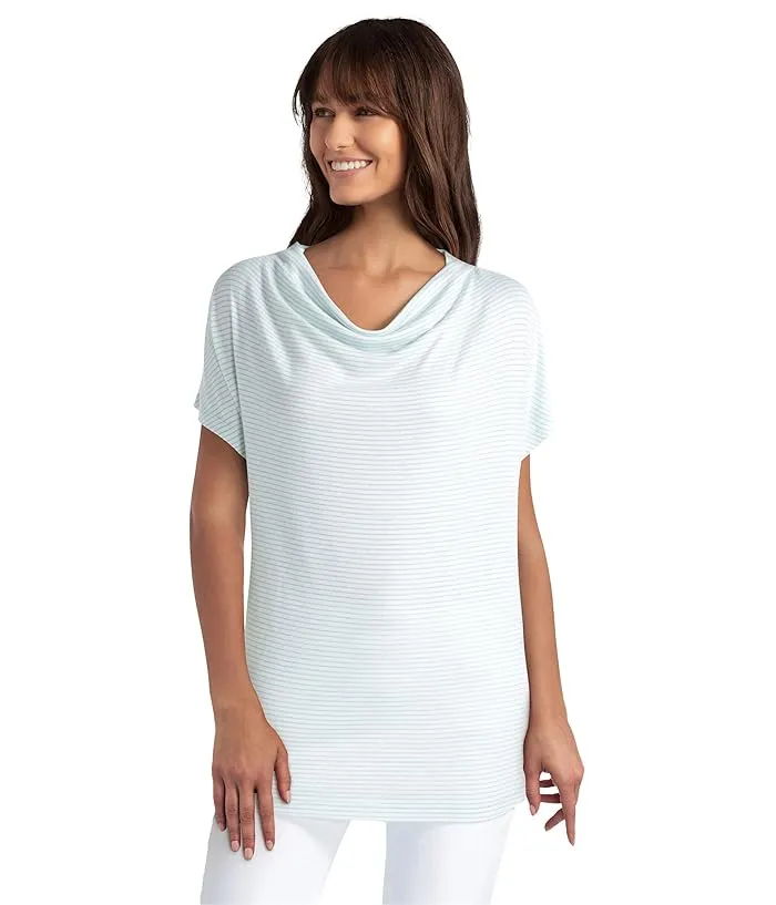 H Halston Short Sleeve Mixed Media Draped Pullover Women's