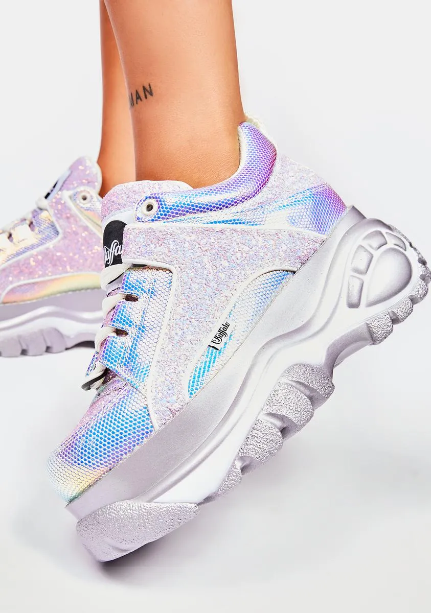 Holographic Glitter Classic Low Leather Platform Sneakers-