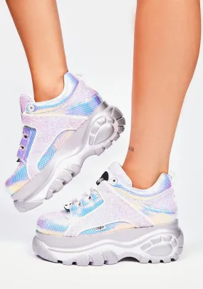 Holographic Glitter Classic Low Leather Platform Sneakers-