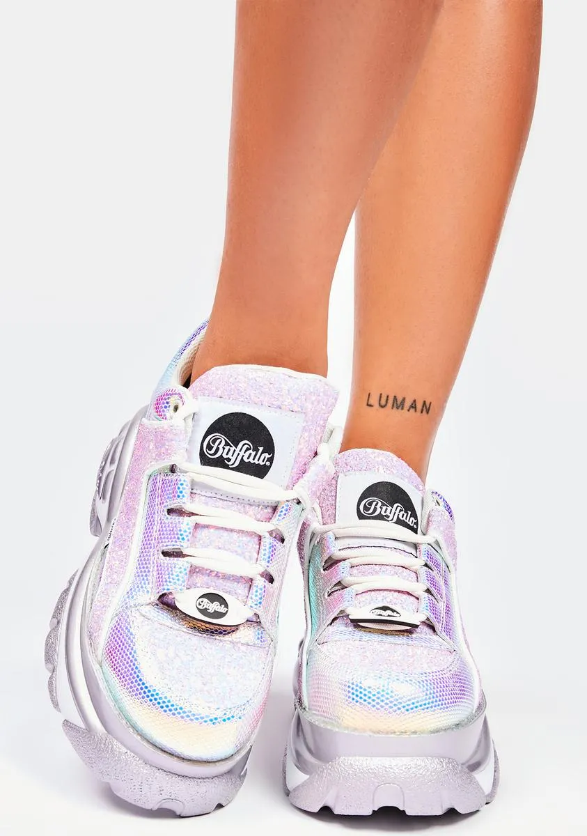 Holographic Glitter Classic Low Leather Platform Sneakers-