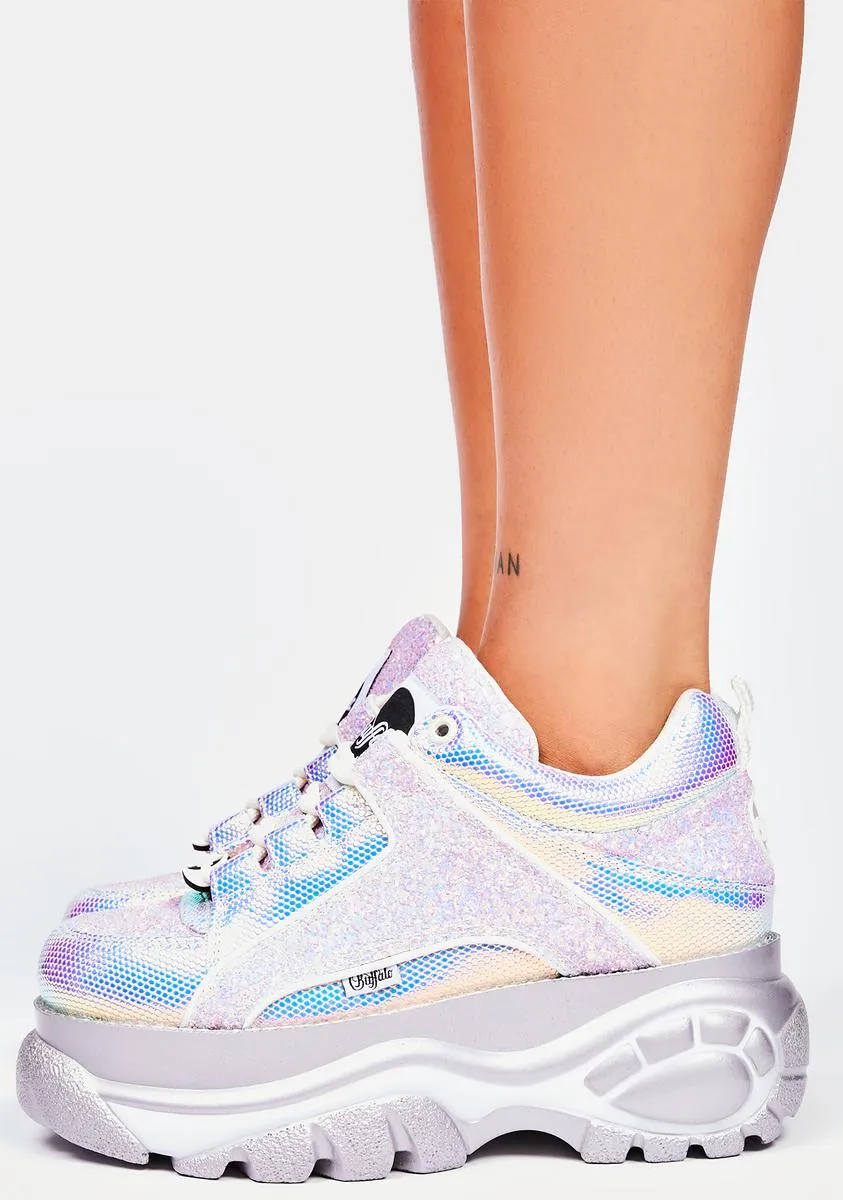 Holographic Glitter Classic Low Leather Platform Sneakers-