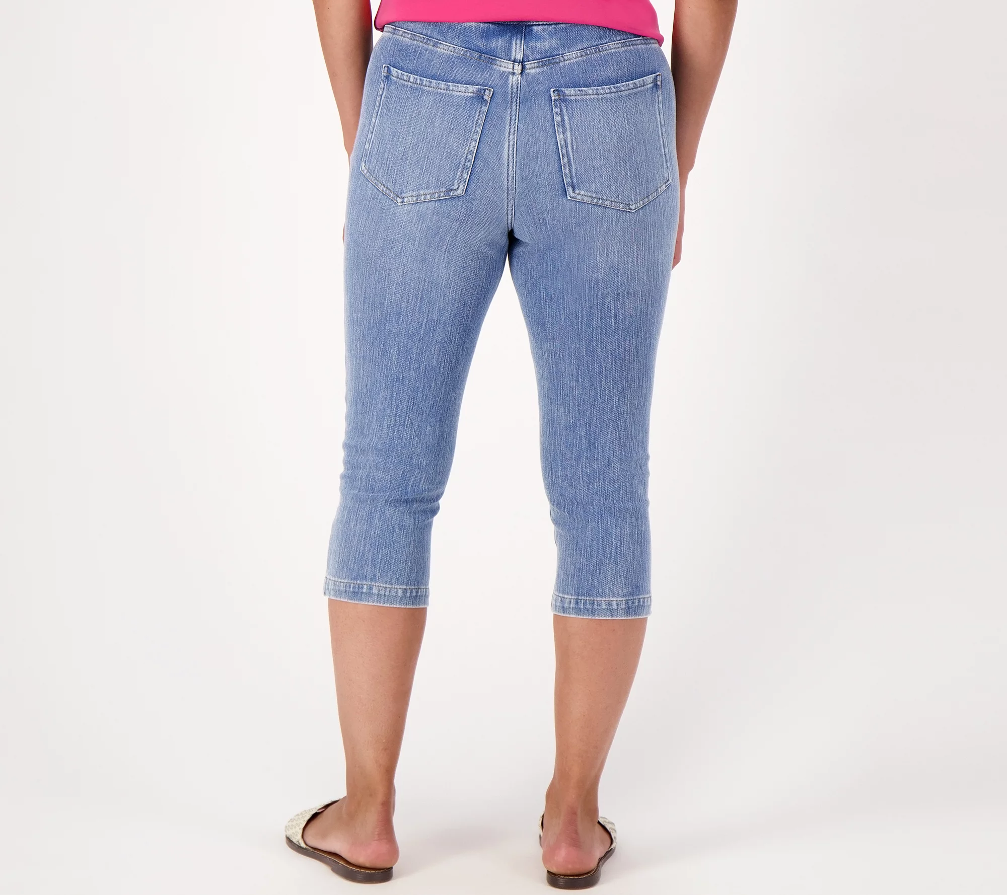 Isaac Mizrahi Live! Petite Knit Denim Pull on Capri Jeans