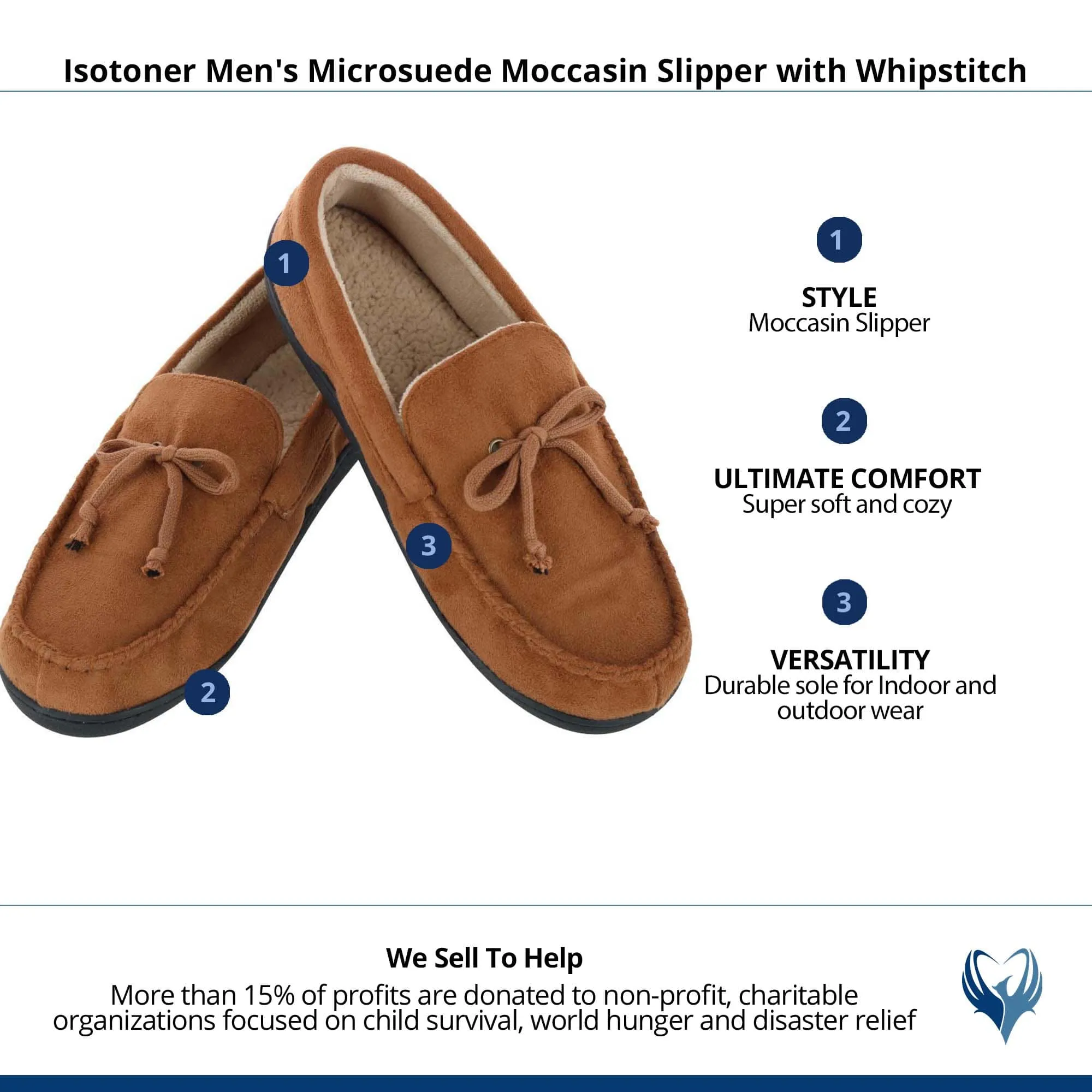 Isotoner Men's Microsuede Moccasin Slipper with Whipstitch