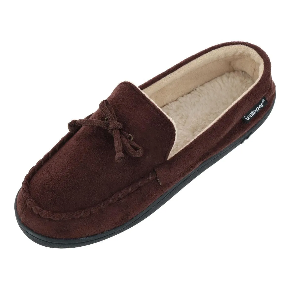 Isotoner Men's Microsuede Moccasin Slipper with Whipstitch