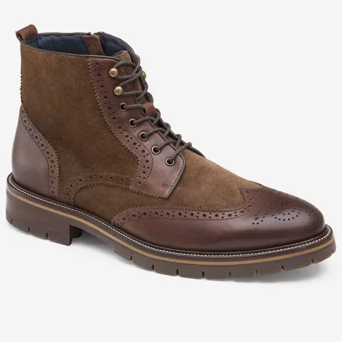 Johnston & Murphy XC Flex Cody Wingtip Zip Boot - Mahogany Full Grain / Suede