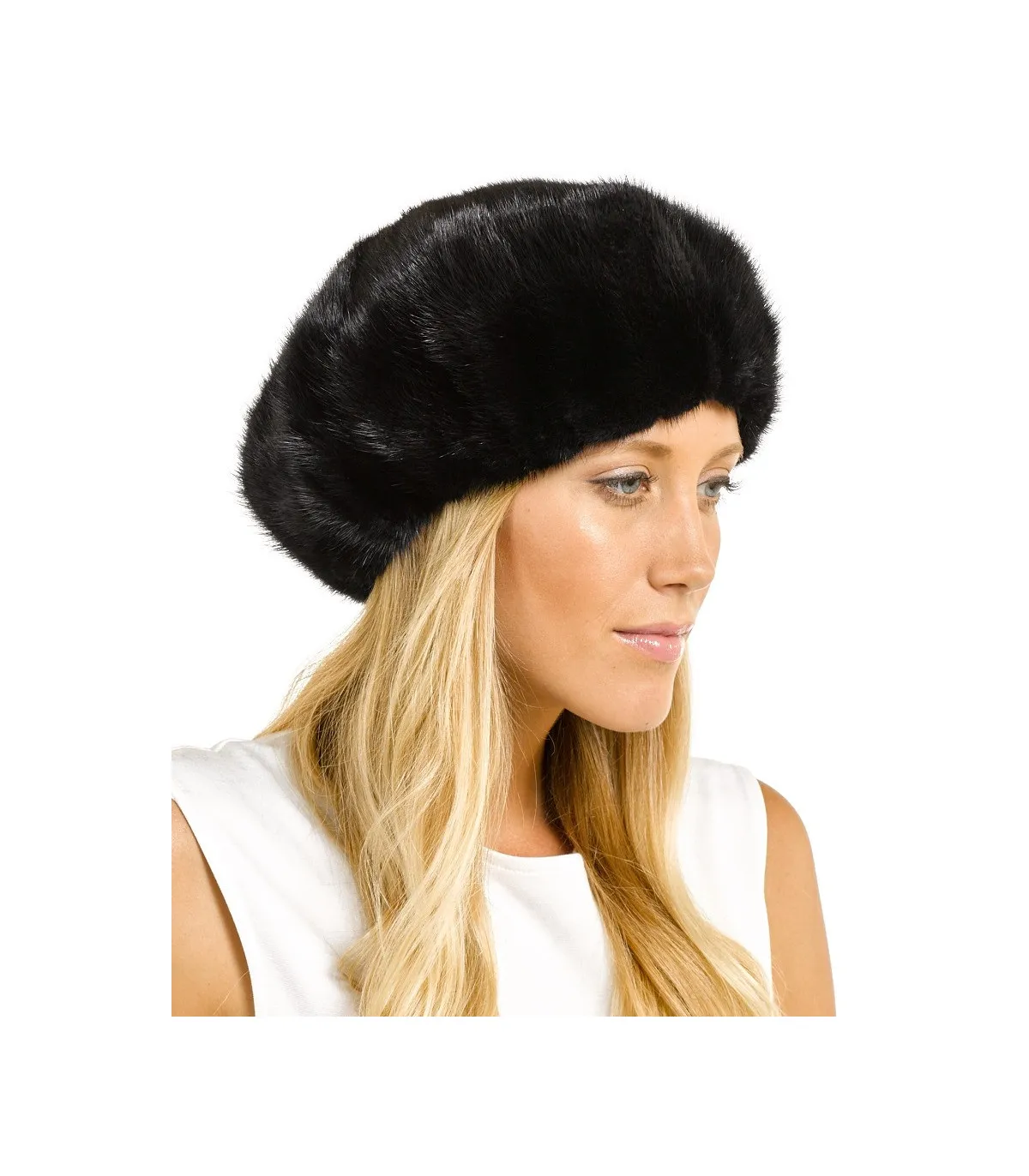 Kate Black Ladies Mink Beret Hat: FurHatWorld.com