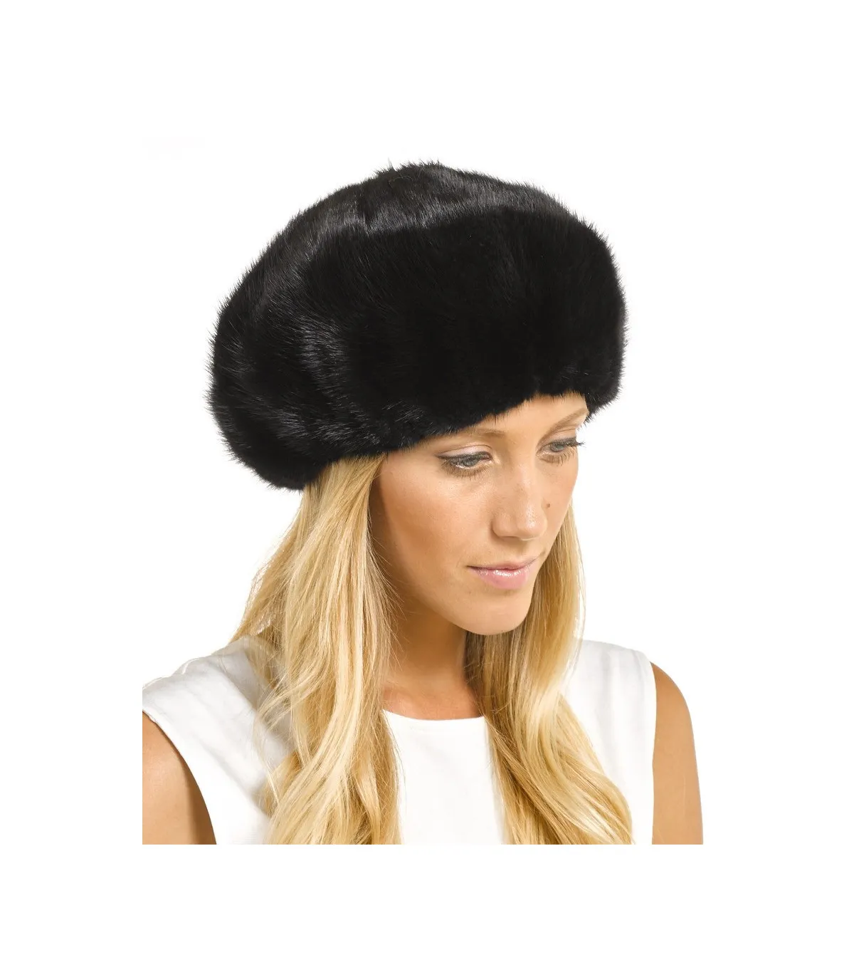 Kate Black Ladies Mink Beret Hat: FurHatWorld.com