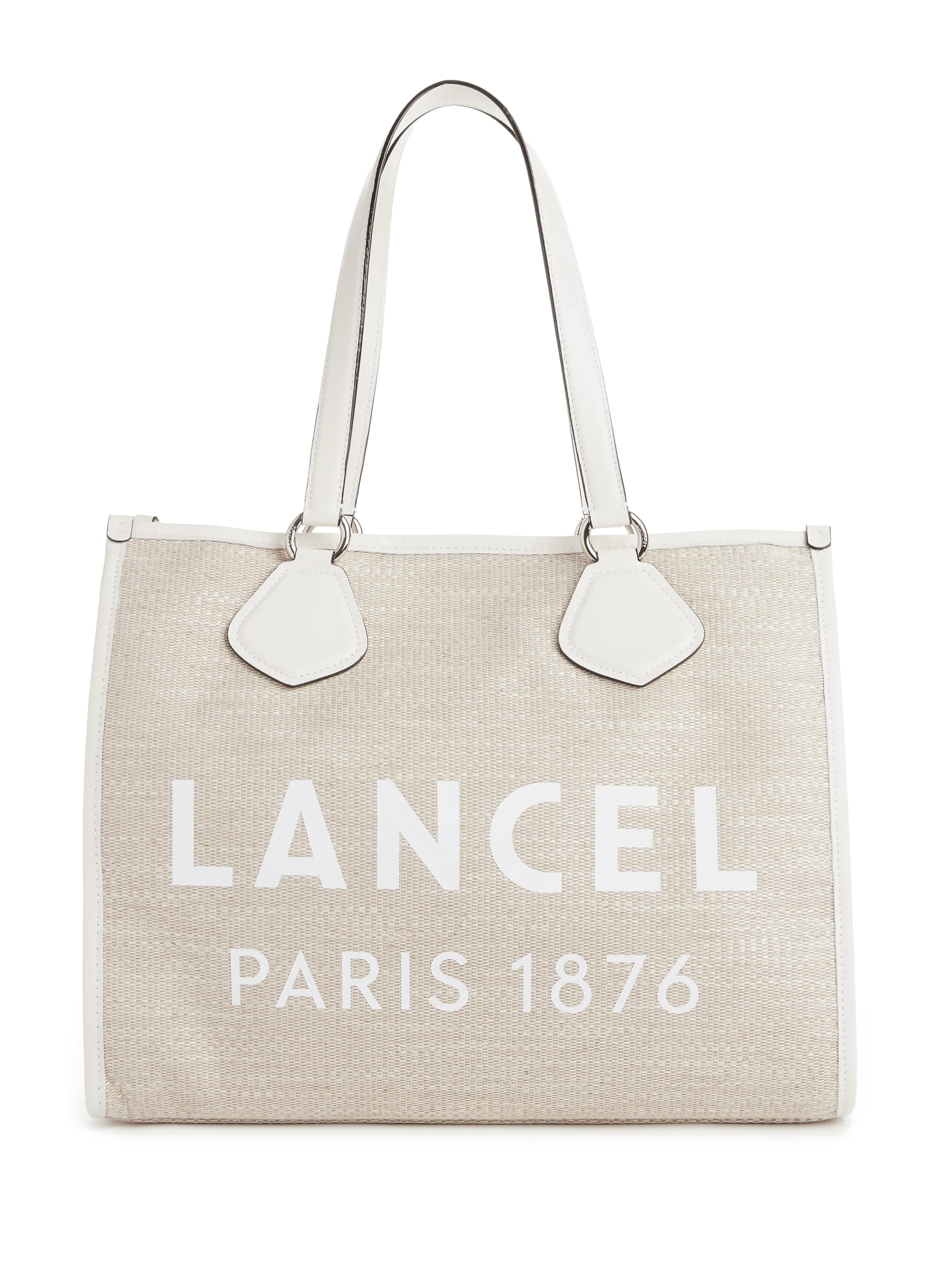 LANCEL  Jute canvas and cowhide leather bag - Beige