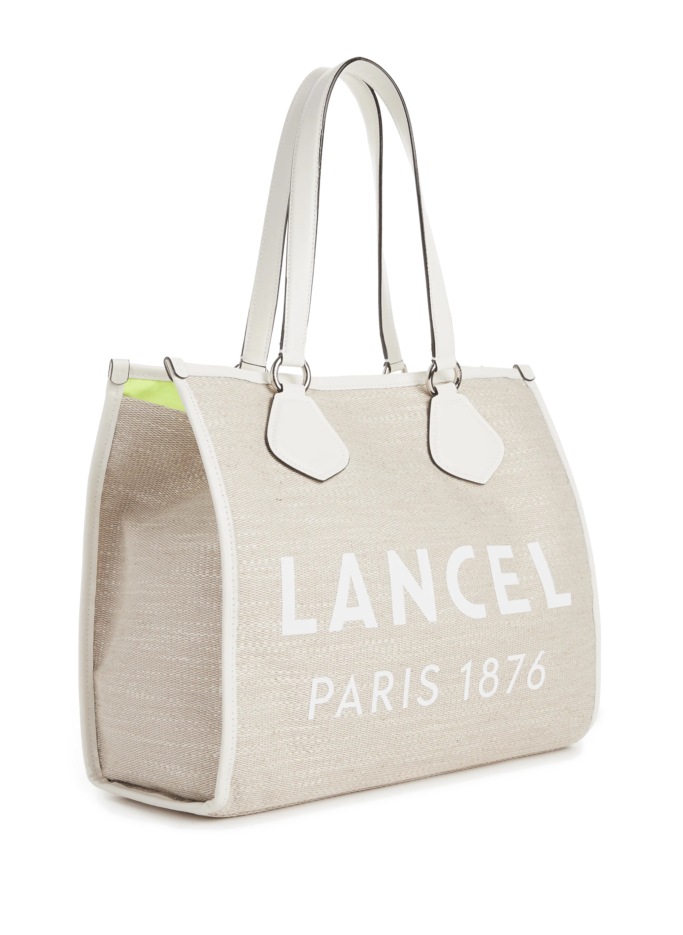 LANCEL  Jute canvas and cowhide leather bag - Beige