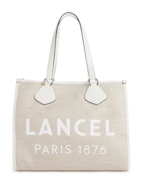 LANCEL  Jute canvas and cowhide leather bag - Beige