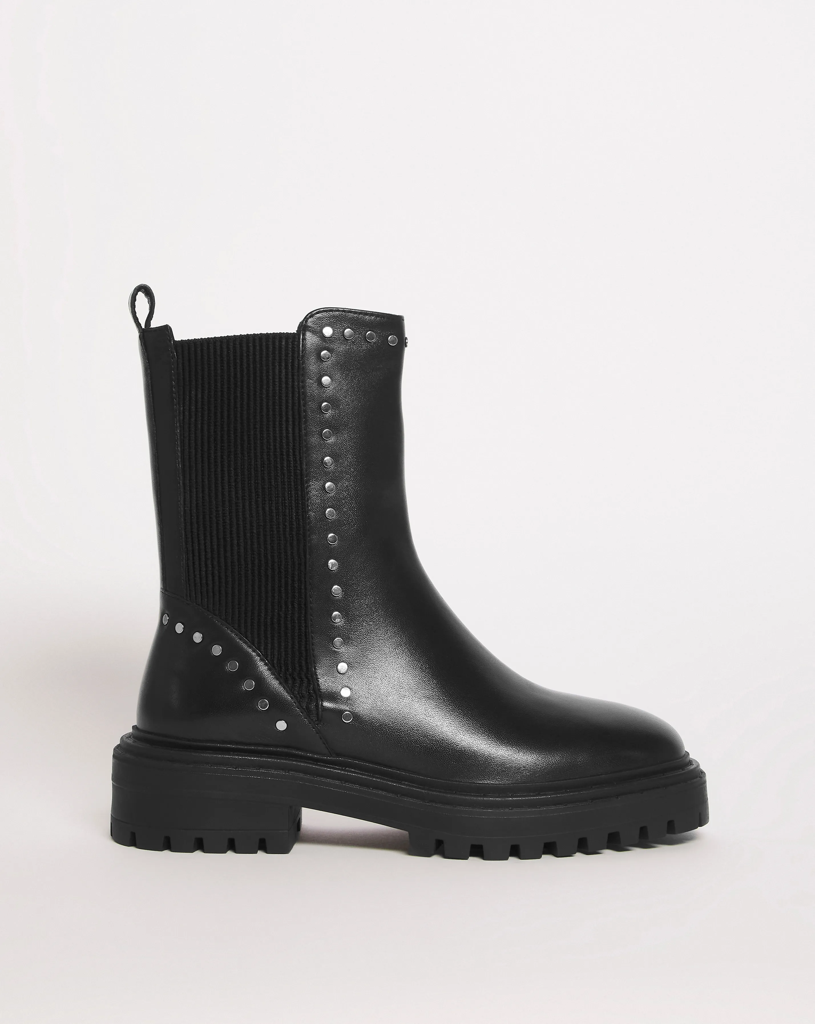 Leather Elasticated Boot With Stud Detail EEE Fit | Simply Be