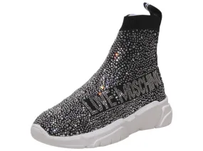 Love Moschino Women's Sneakers Rhinestone High Top Black Sz: 7