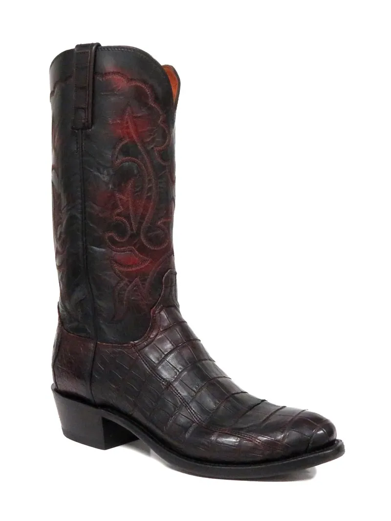 Lucchese N9582.R4 Mens 1883 Western Leather Ultra Belly Caiman Boot Black Cherry