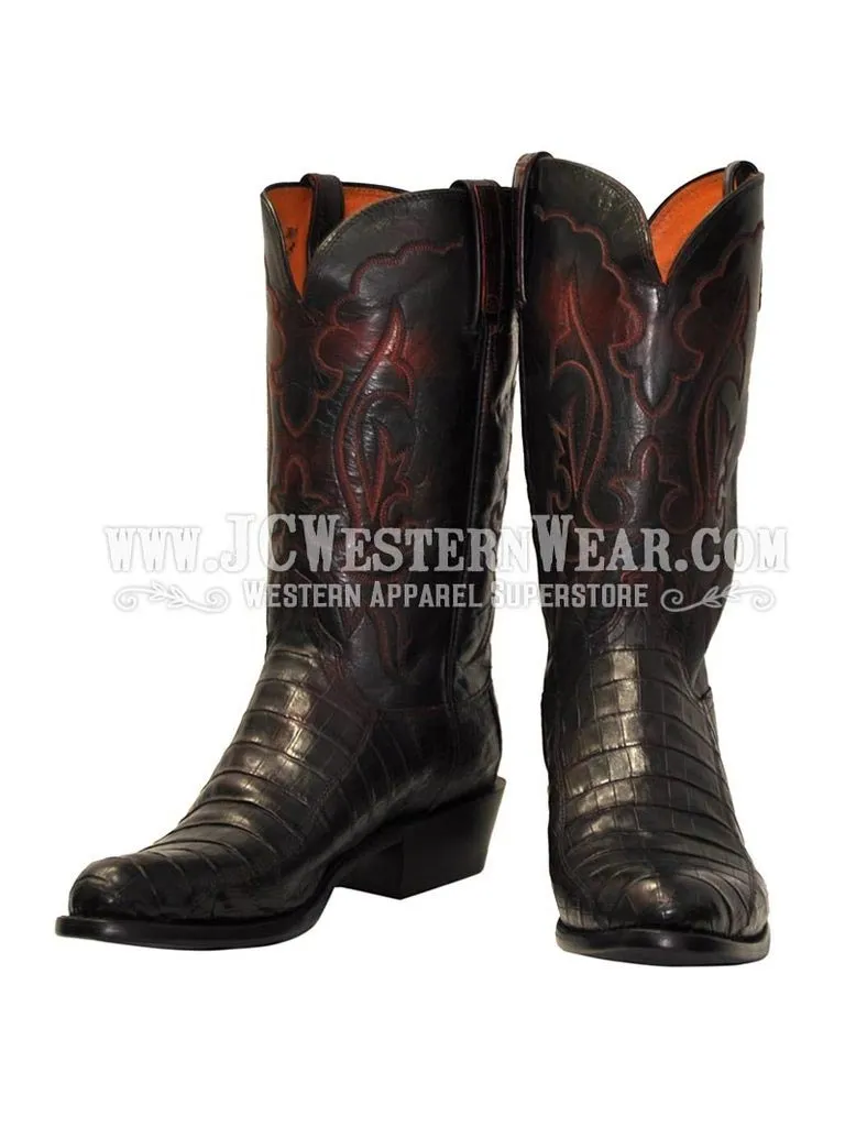 Lucchese N9582.R4 Mens 1883 Western Leather Ultra Belly Caiman Boot Black Cherry