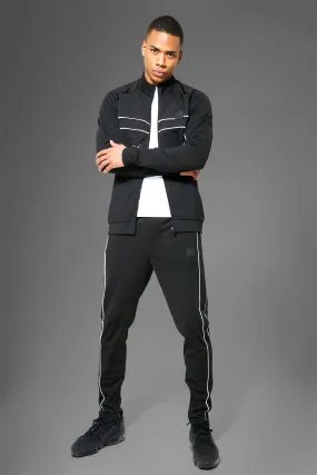 Man Active Piping Funnel Neck Tracksuit | boohooMAN UK