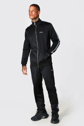 Man Checkerboard Tape Tricot Zip Tracksuit | boohooMAN UK