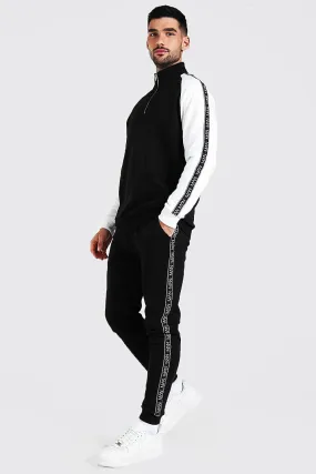 Man Funnel Neck Contrast Sleeve Tracksuit