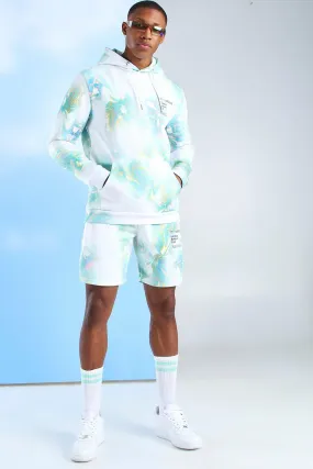 MAN Official Watercolour Hooded Short Tracksuit | boohooMAN UK