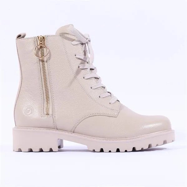 Marmor Laced Boot With Side Zip - Beige Leather