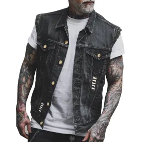 Men's Casual Vintage Lapel Denim Vest 90960797Y