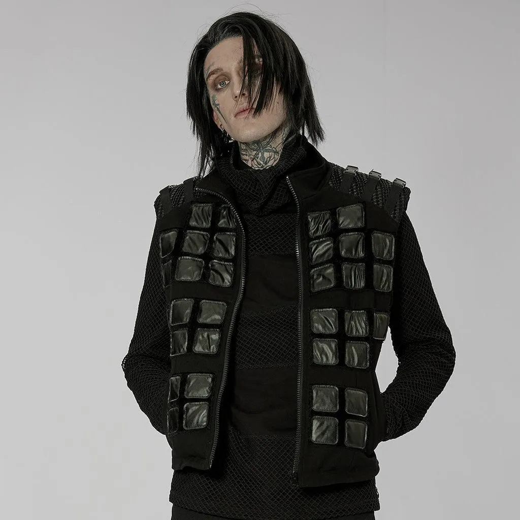 Men's Punk Patches Splice Buckles Vest