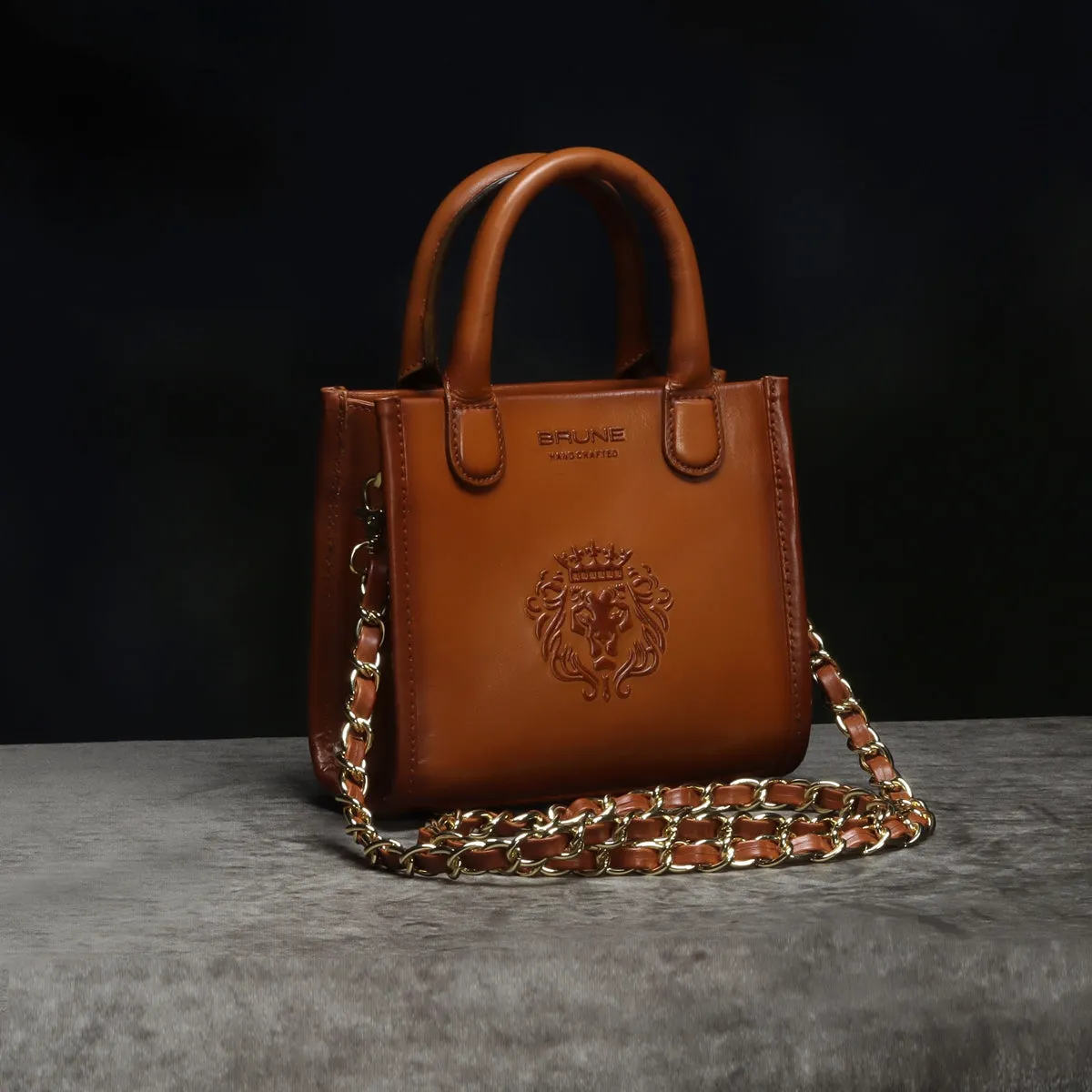 Mini Sized Tan Leather Hand Bag