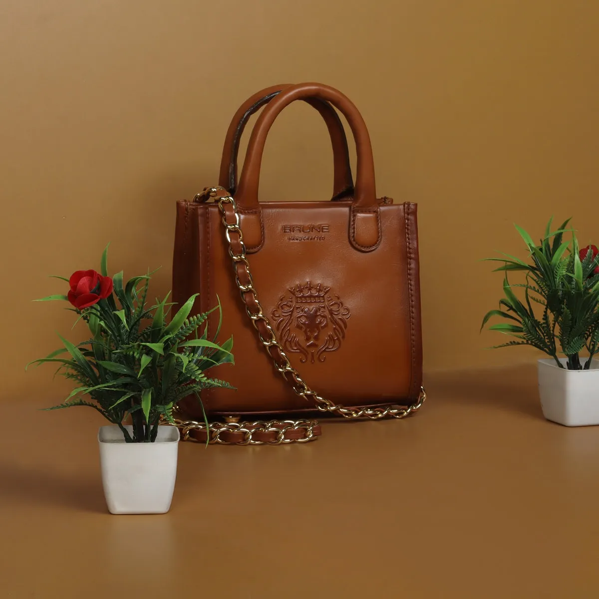 Mini Sized Tan Leather Hand Bag