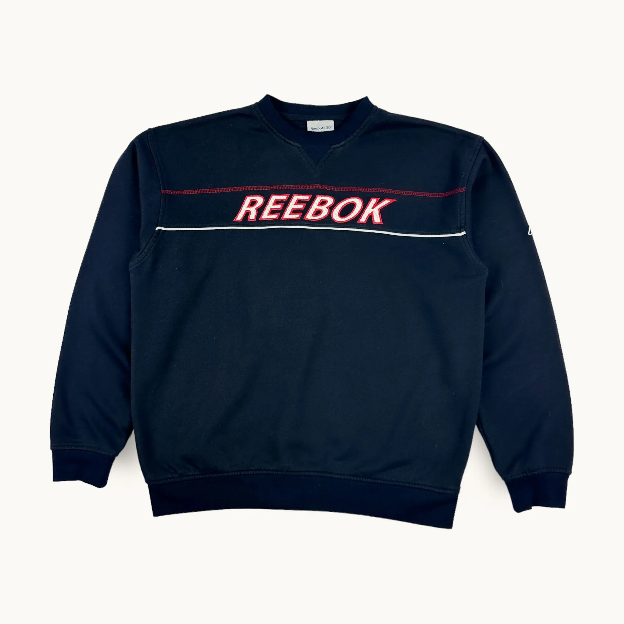 Navy Blue 90s Reebok Spellout Sweatshirt (M)