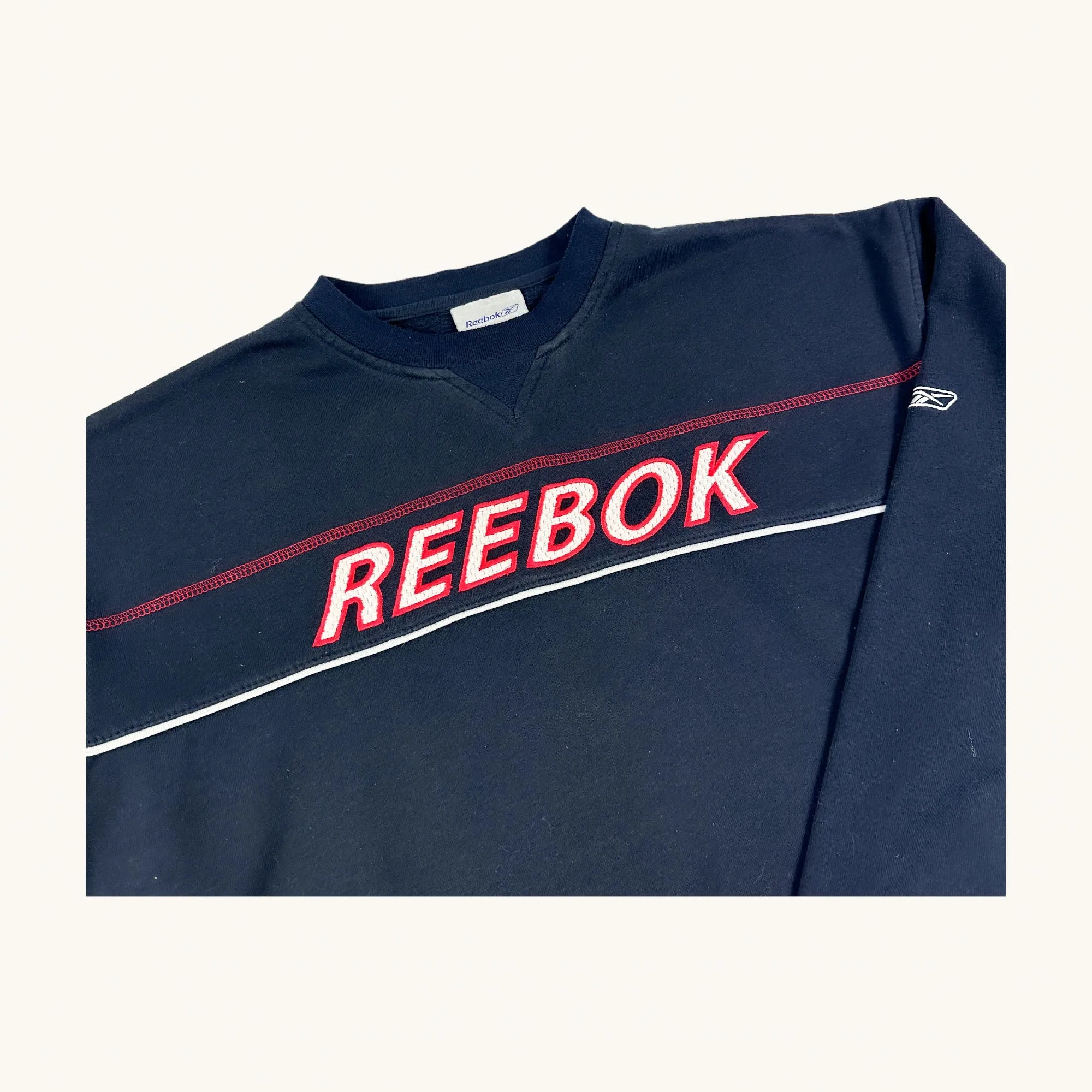 Navy Blue 90s Reebok Spellout Sweatshirt (M)