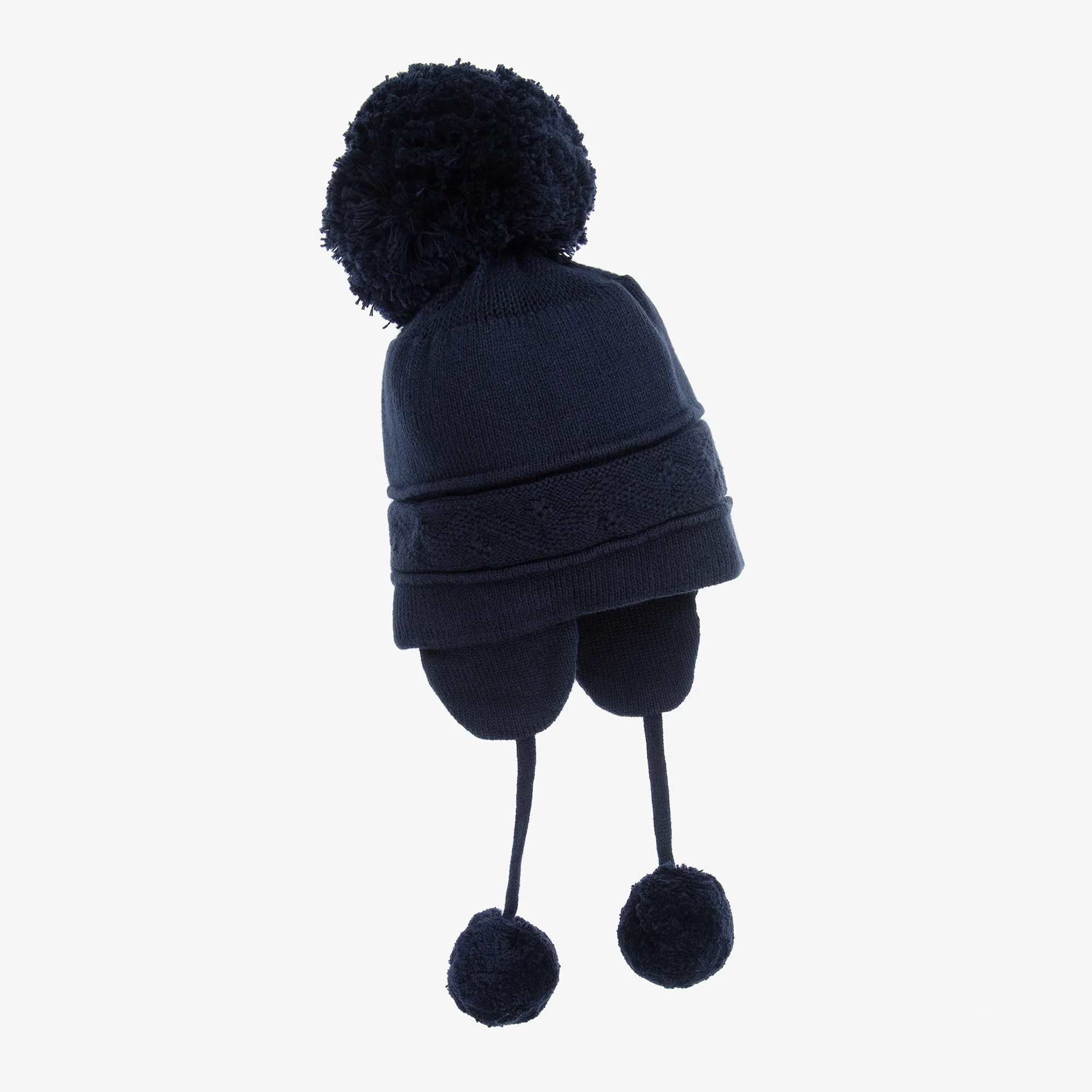 Navy Blue Knitted Pom-Pom Hat