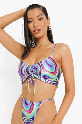 Neon Marble Ruched Tie Bikini Top