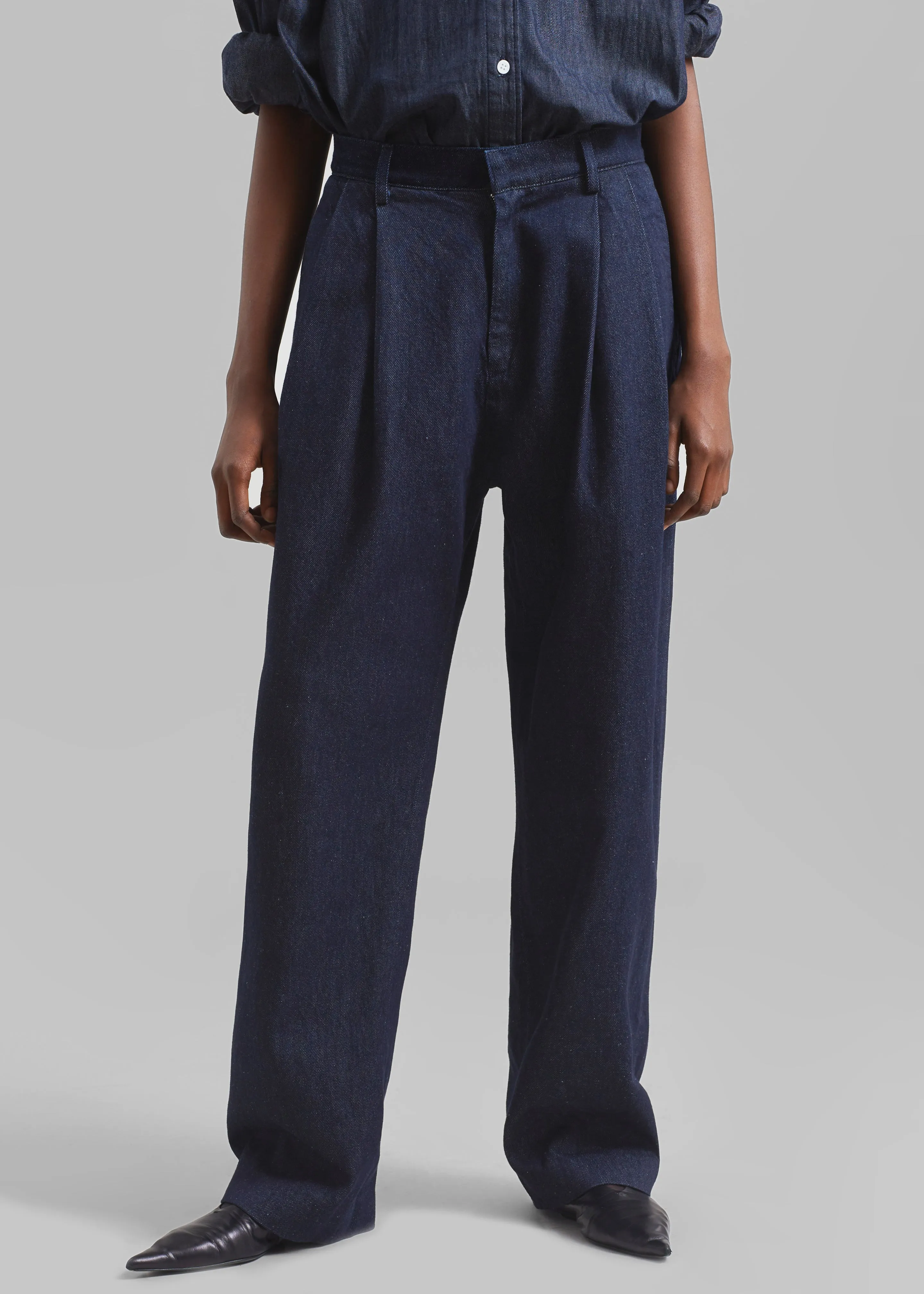 Nolan Pleated Denim Trousers - Raw Wash