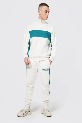 Official Colour Block Funnel Neck Tracksuit | boohooMAN UK