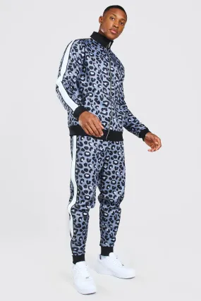 Official Man Leopard Print Tricot Tracksuit | boohooMAN UK