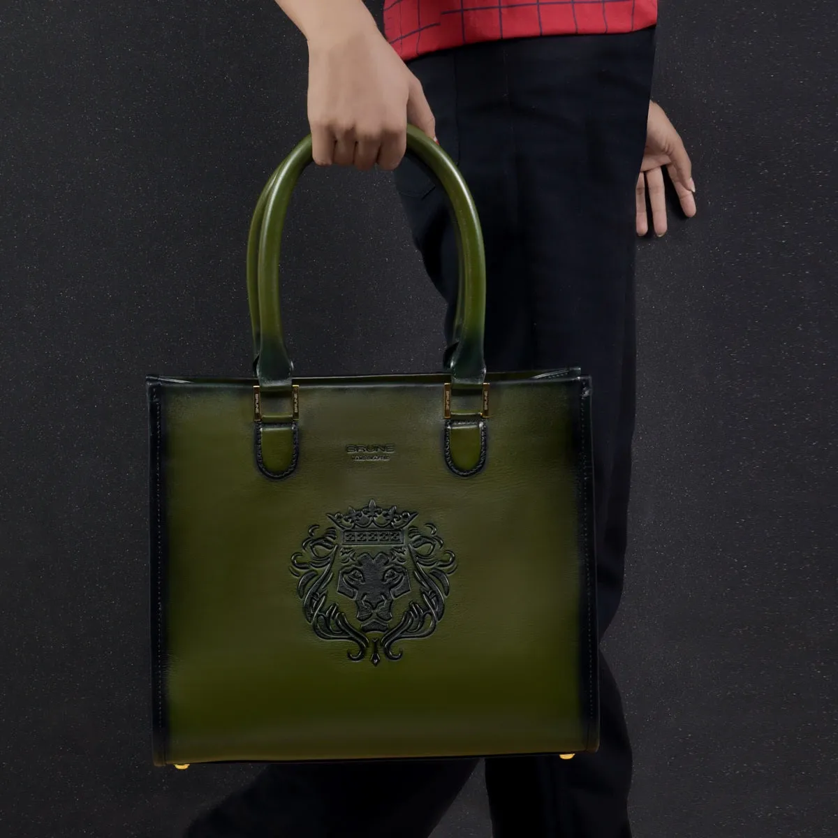 Olive Leather Medium Hand Bag