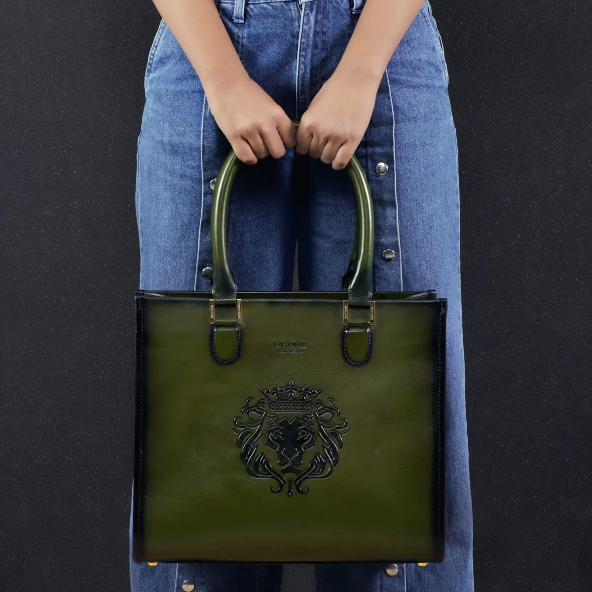 Olive Leather Medium Hand Bag