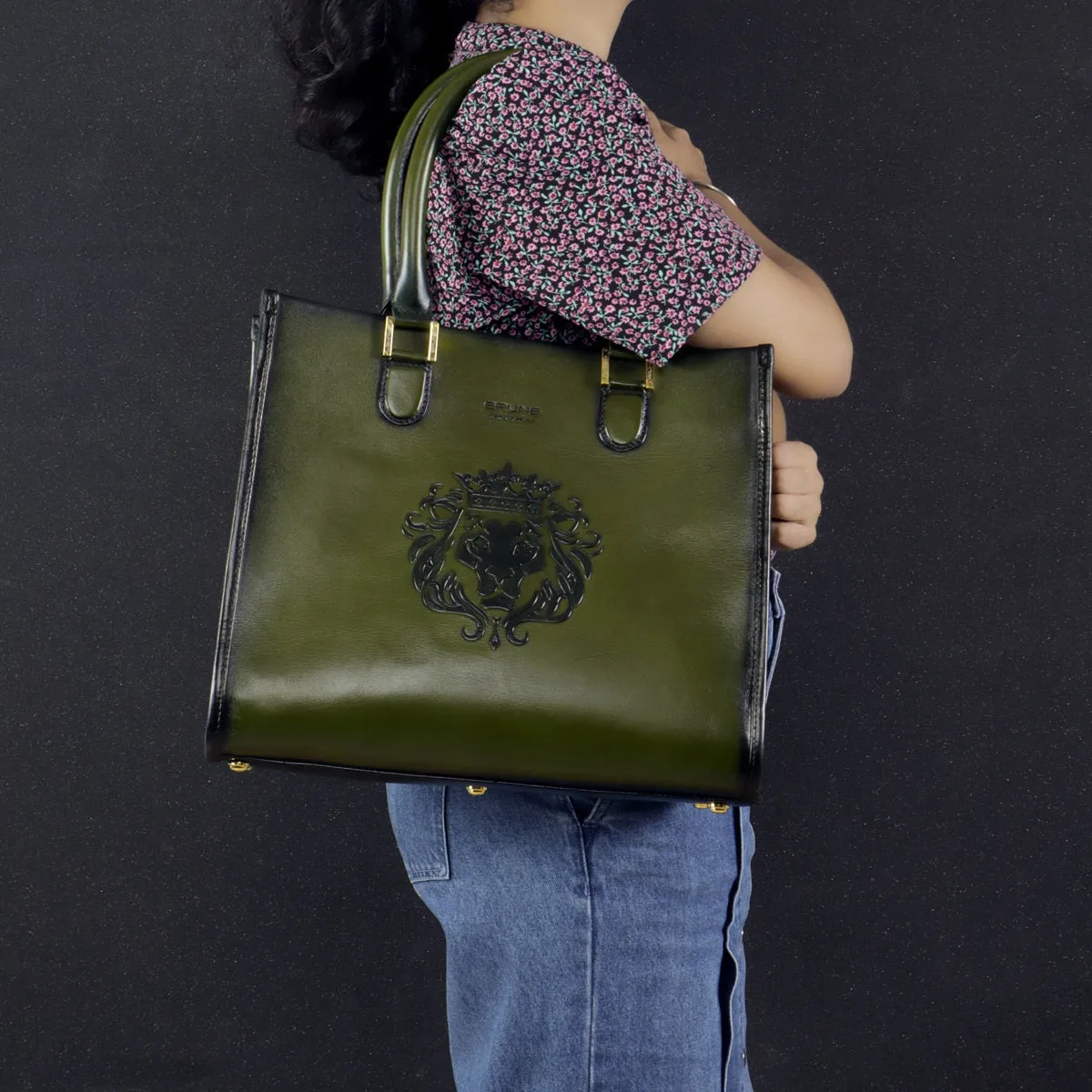 Olive Leather Medium Hand Bag