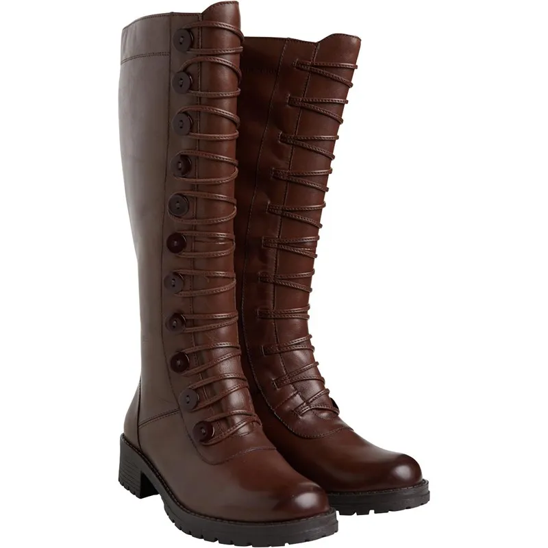 Onfire Womens Button Front Knee High Boot Brown