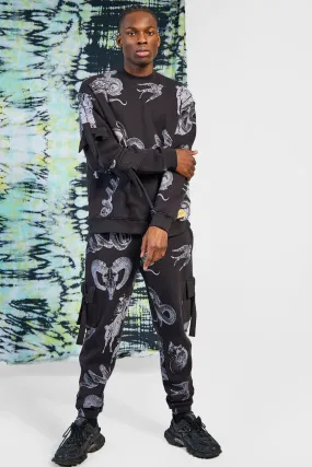 Oversized All Over Print Cargo Tracksuit | boohooMAN UK