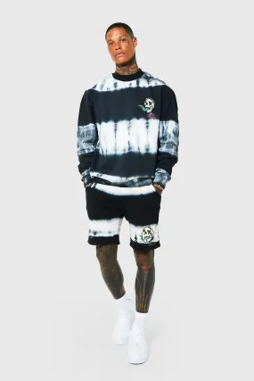 Oversized Tie Dye Skull Short Tracksuit | boohooMAN UK