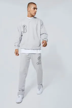 Oversized V Neck Varsity Sweatshirt Tracksuit | boohooMAN UK