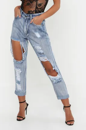 Petite Distressed Boyfriend Jeans