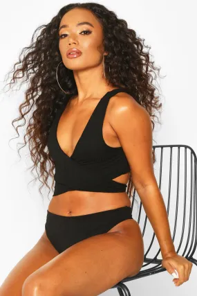 Petite Tie Front Rib Bikini Top