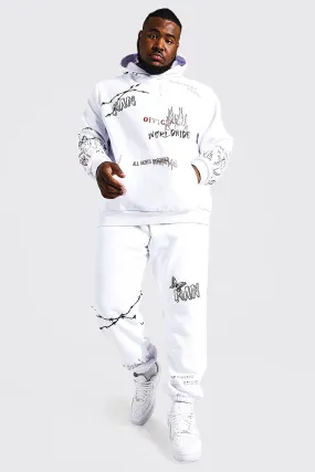 Plus Official Graffiti Print Hooded Tracksuit | boohooMAN UK