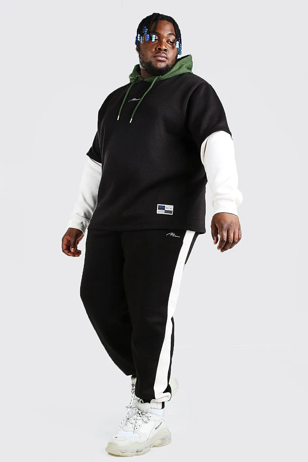 Plus Size MAN Contrast Hooded Tracksuit | boohooMAN UK