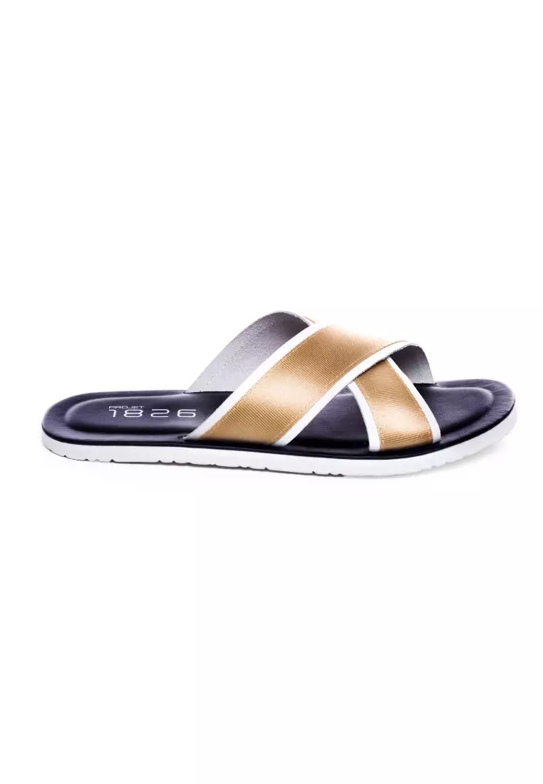 Projet1826 BEVIS CROSS STRAP LEATHER SLIPPER BEIGE