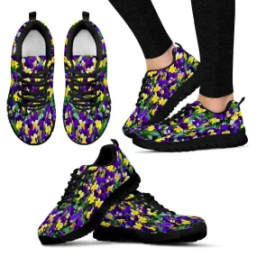 Purple Yellow Flowers Black Border Women's Sneakers