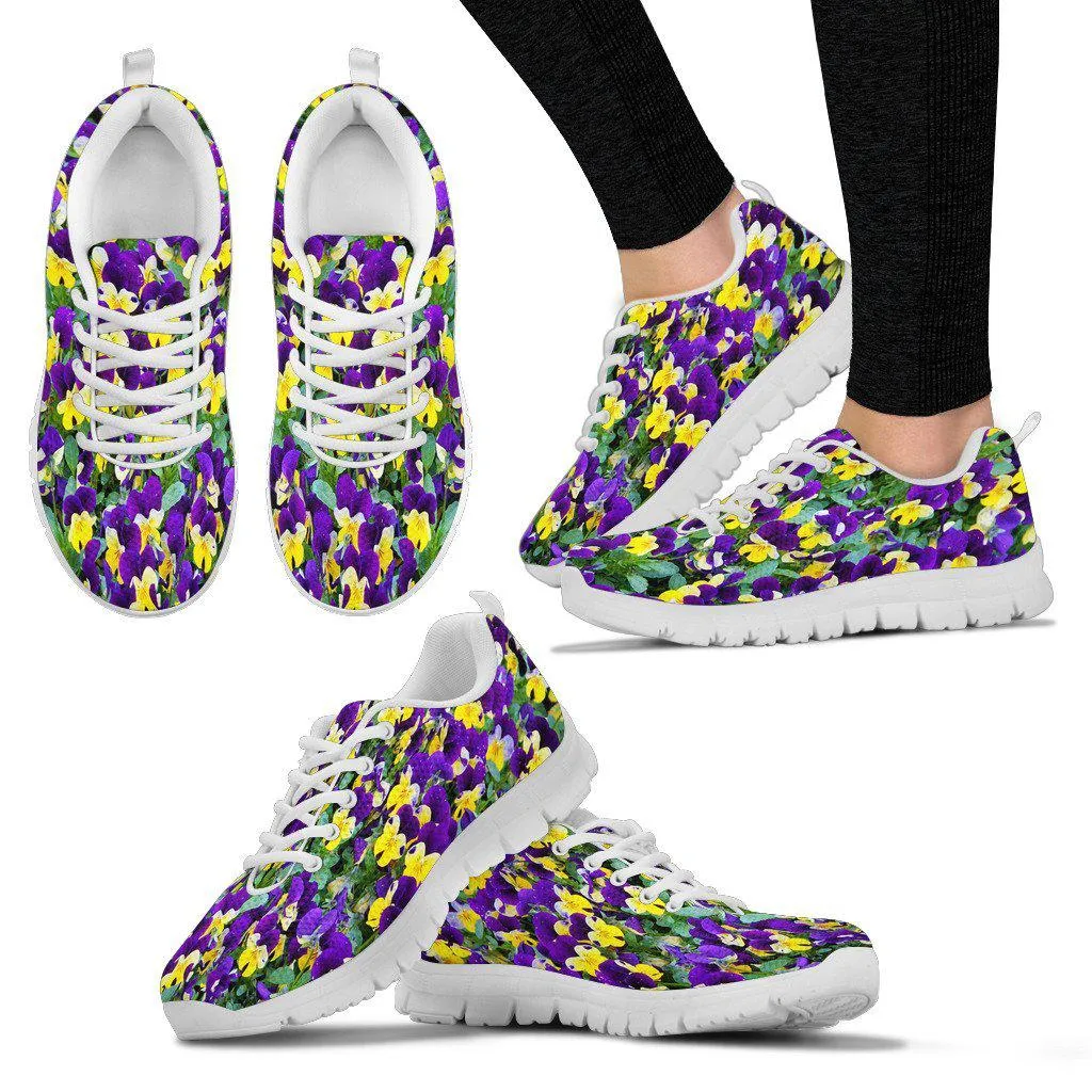 Purple Yellow Flowers White Border Women's Sneakers